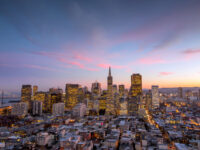 downtown San Francisco at sunset.