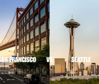 San Francisco vs Seattle: Iconic skylines, Bay Bridge, Space Needle, urban and cultural landscapes.