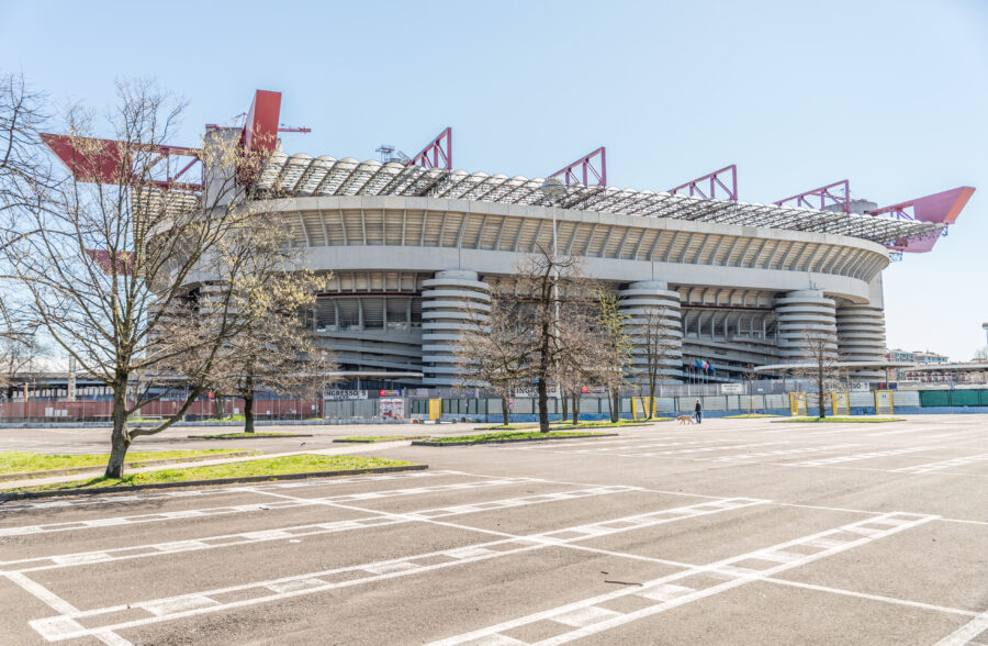 San Siro Stadium, a renowned sports venue in Milan, Italy, known for hosting football matches and concerts