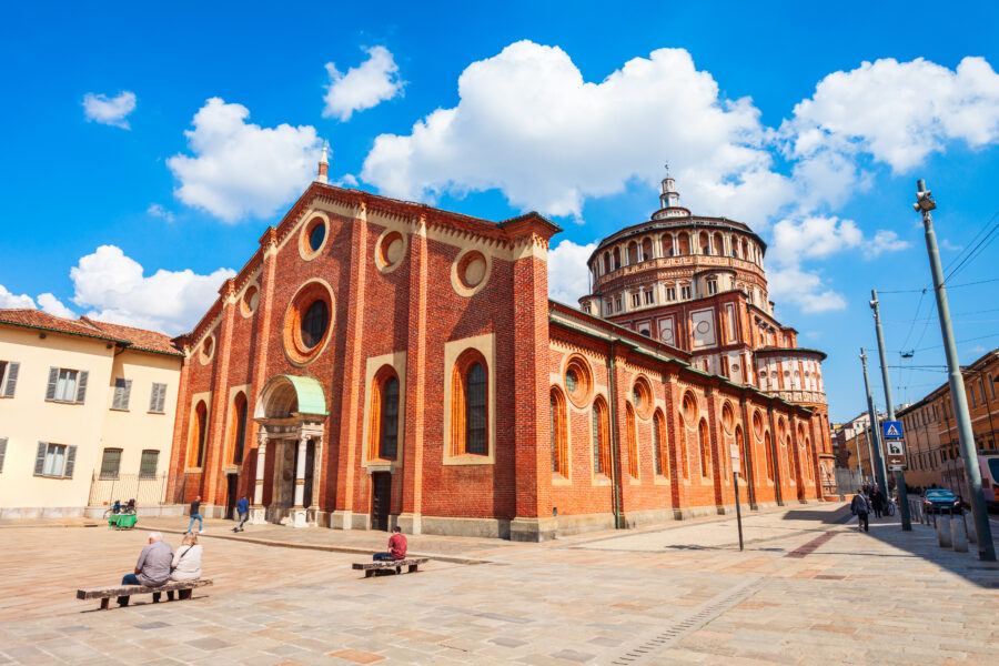 Exterior view of Santa Maria delle Grazie, a historic church in Milan known for its stunning architecture and art
