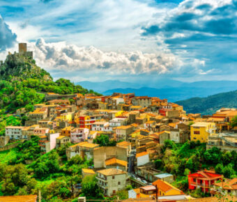 View of Goceano's castle in Burgos, Sardinia, italy. Sardinia architecture and landmark.