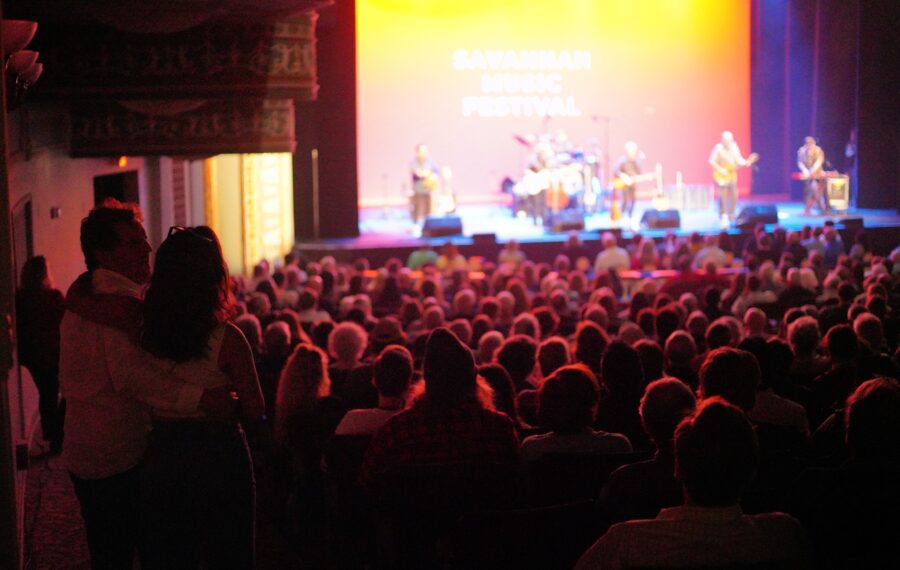 Large crowd enjoying a live performance at the Savannah Music Festival, focused on the stage.