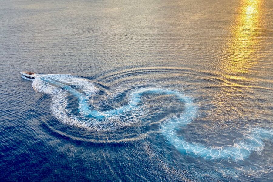 serene boat ocean scene