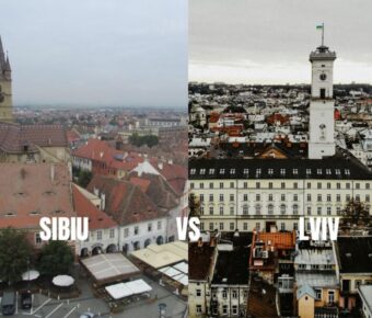Comparison of Sibiu, Romania and Lviv, Ukraine: architecture, skyline, and urban charm.