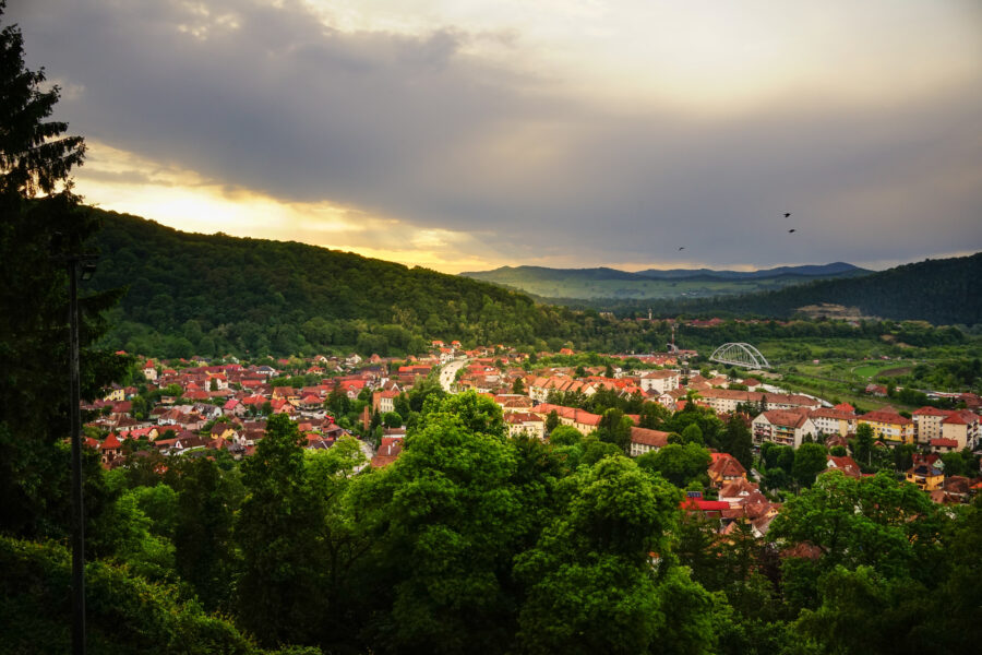 Sighișoara view at the sunset after the storm, Transylvania, Romania