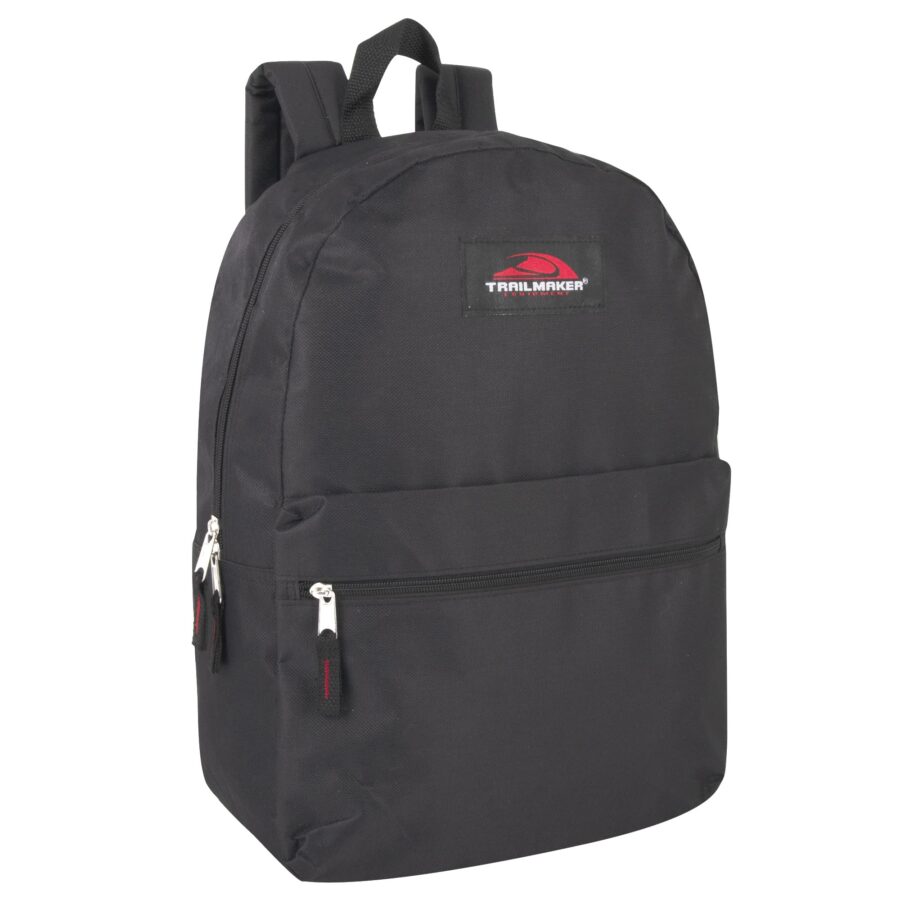 Black Trailmaker 17-inch classic backpack with zippered front pocket.