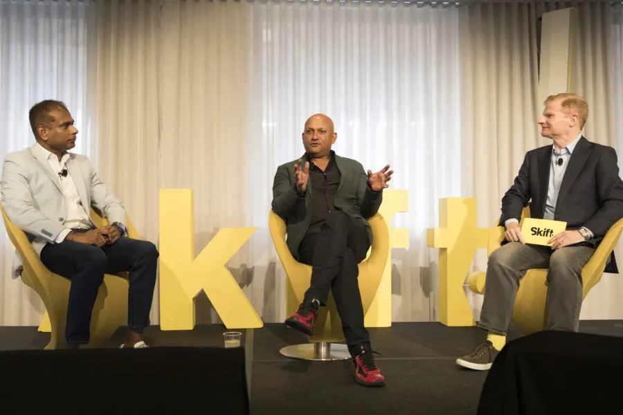 Panel discussion at Skift conference on AI in hospitality with engaged speakers.