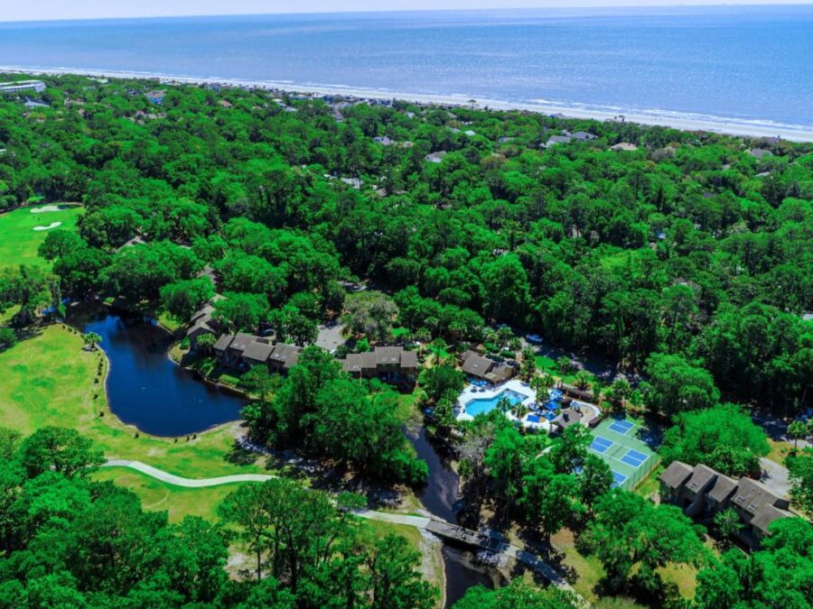 Dockside house at Palmetto Dunes Resort, featuring parked boats, located on Hilton Head Island, South Carolina.

