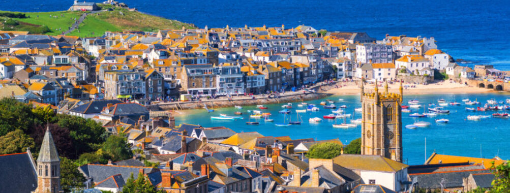 St Ives, a charming seaside town in Cornwall, England, known for its picturesque harbor and sandy beaches.