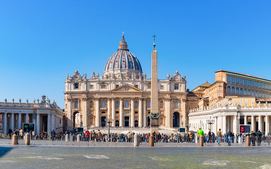 St. Peter’s Basilica and obelisk in St. Peter’s Square, Vatican City.