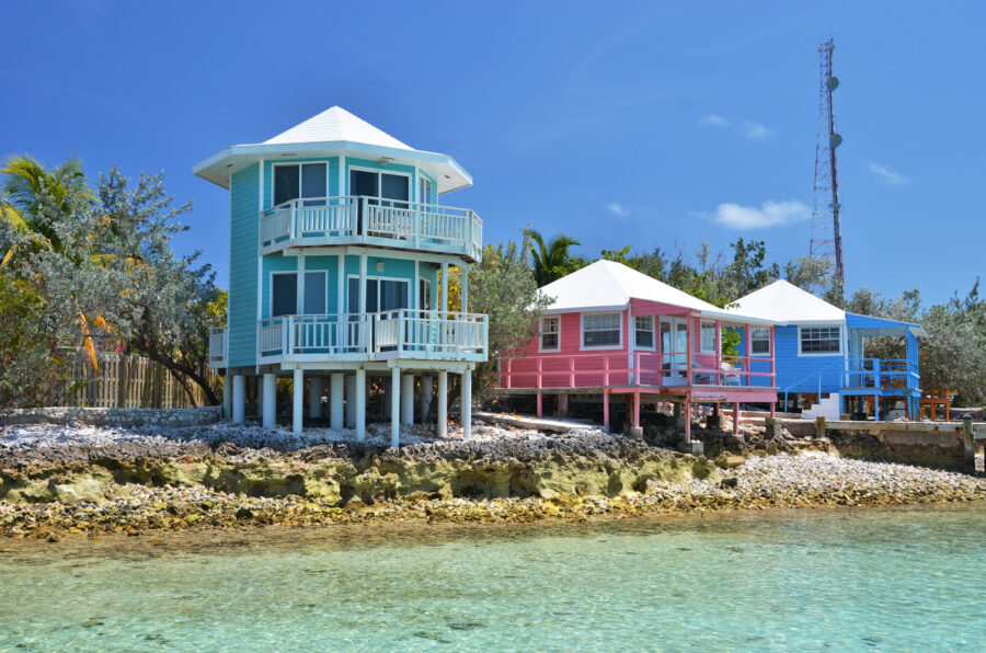 View of Staniel Cay Yacht Club villas in the Exumas, Bahamas, showcasing tropical architecture and scenic surroundings
