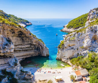 Scenic landscape about Stiniva bay in vis island