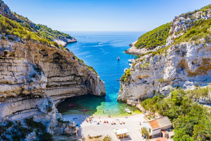 Scenic landscape about Stiniva bay in vis island
