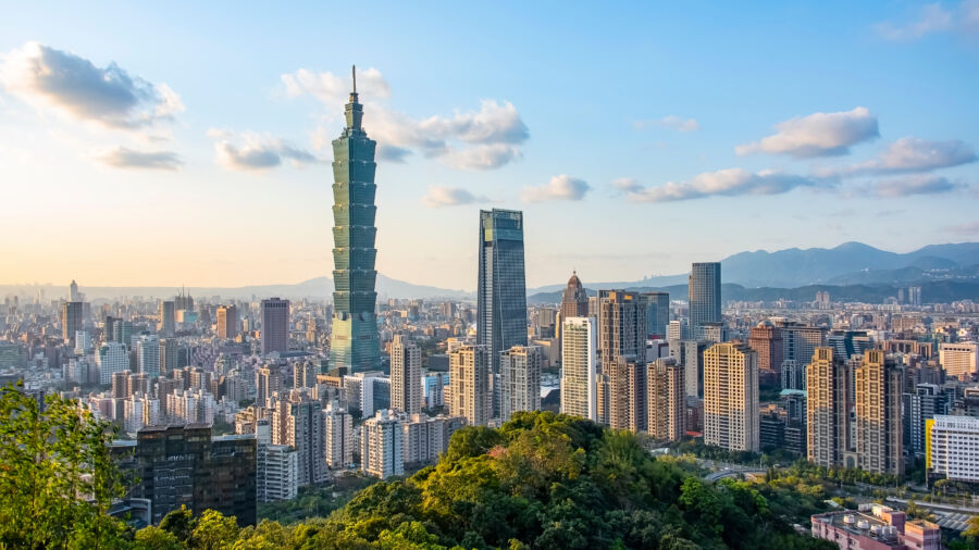 Panoramic view of Taipei, Taiwan, showcasing the skyline with modern buildings and the iconic Taipei 101 tower
