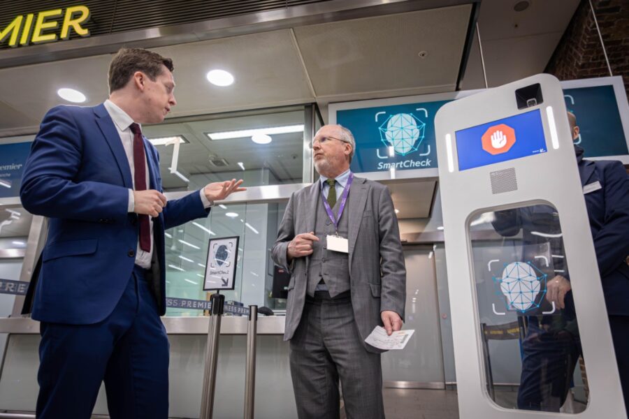 Operations of the European Entry-Exit System at St Pancras International Station, highlighting border control and passengers.