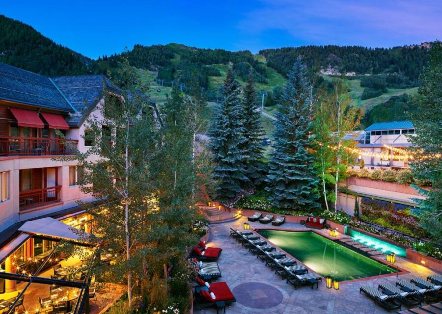 The Little Nell hotel in Aspen, Colorado, showcasing its elegant architecture and scenic mountain backdrop