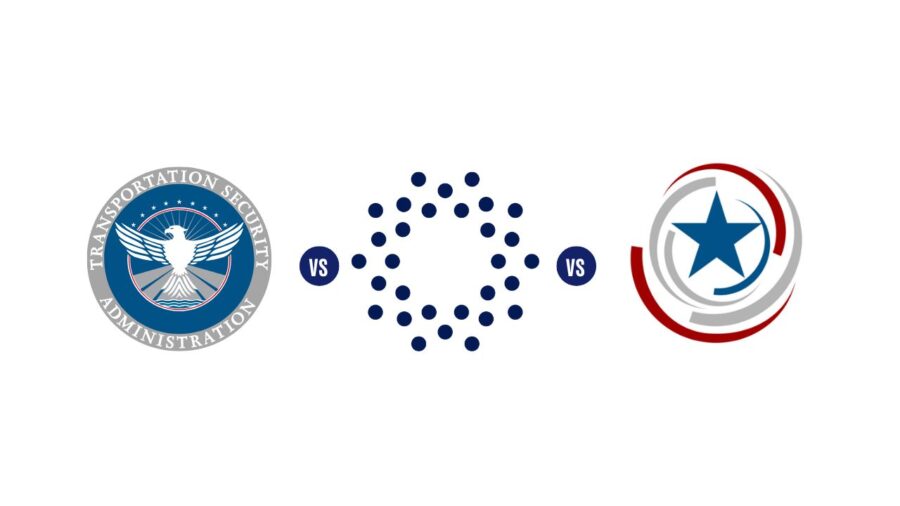 Logos of the TSA PreCheck vs CLEAR vs Global Entry