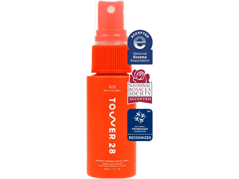 Tower 28 SOS Daily Rescue Facial Spray for sensitive skin, eczema, rosacea, and psoriasis relief.