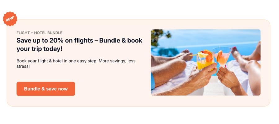 Save 20% on travel bundles: flights and hotels, stress-free booking with summer vibes.