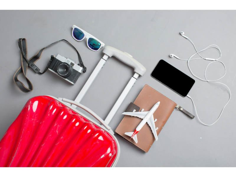 travel essentials flatlay