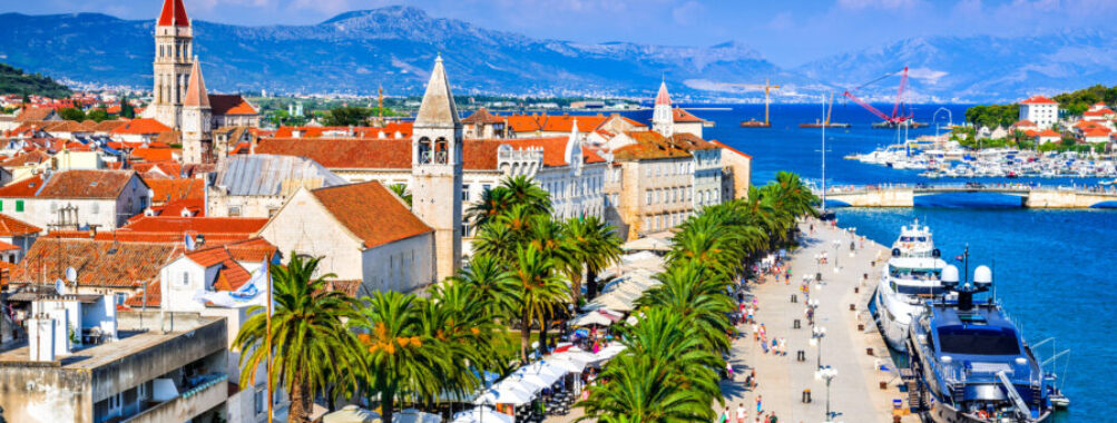 Scenic view of Trogir, a historic town in the Dalmatia region of Croatia, showcasing its medieval architecture and coastal charm.