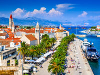 Scenic view of Trogir, a historic town in the Dalmatia region of Croatia, showcasing its medieval architecture and coastal charm.