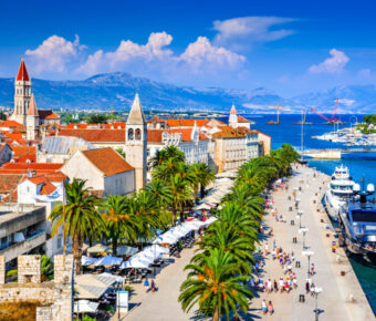 Scenic view of Trogir, a historic town in the Dalmatia region of Croatia, showcasing its medieval architecture and coastal charm.