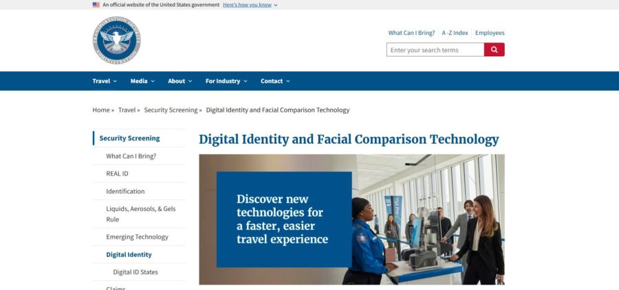 TSA Digital ID website showcasing options for digital identification and travel-related services for users
