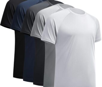 T-shirt color gradient lineup from black to white with a focus on functionality and style.