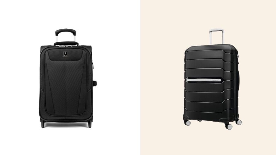 Comparison of a two-wheel suitcase and a spinner suitcase, highlighting their design and maneuverability features.