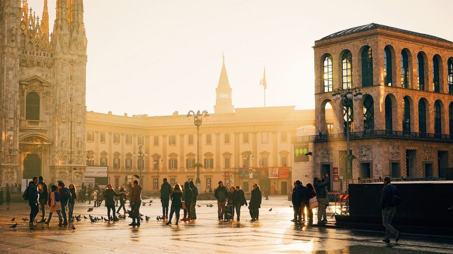 urban square golden hour