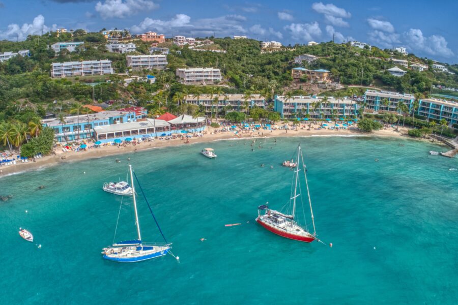 Beautiful public beach close to Red Hook, St. Thomas, with inviting sands and turquoise waters in the US Virgin Islands.