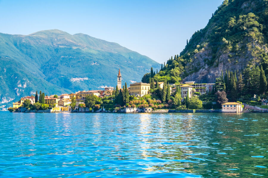 Scenic view of Varenna, a charming town on Lake Como, Italy, featuring colorful buildings and serene waterfront