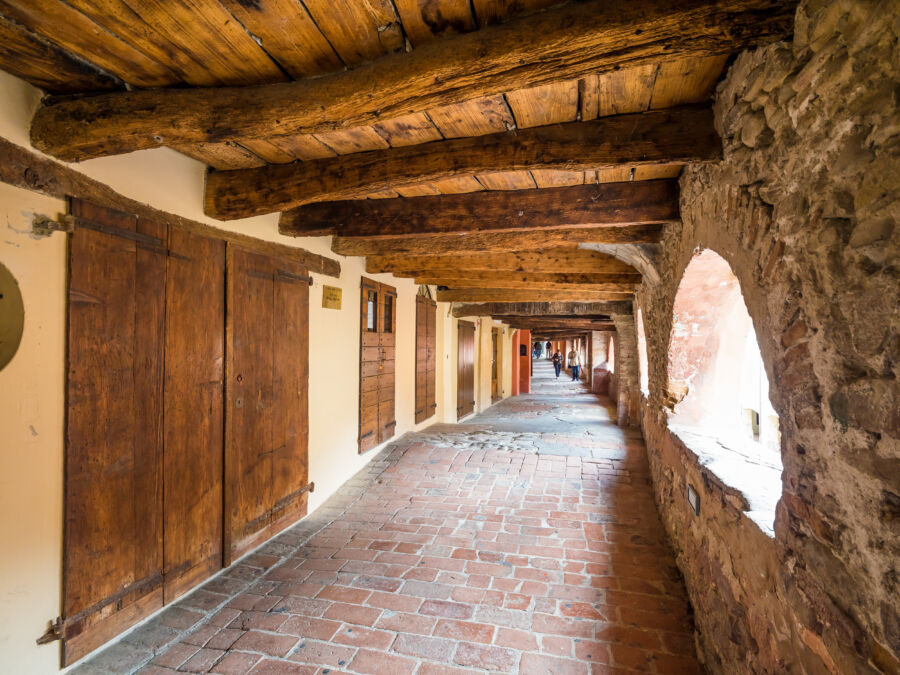 Picturesque view of Via degli Asini, the iconic street in Brisighella, Emilia Romagna, Italy