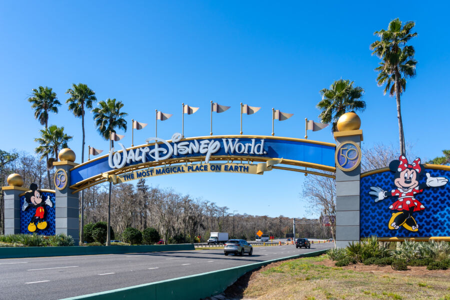 The iconic arch gate of Walt Disney World in Orlando, Florida, USA, inviting guests to experience the magic within