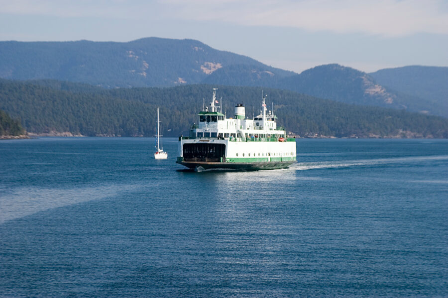 Washington State Ferry navigating the water, illustrating its role in connecting communities across the region.
