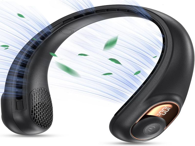 Sleek ergonomic neckband headphones with cooling feature and digital display for music lovers.