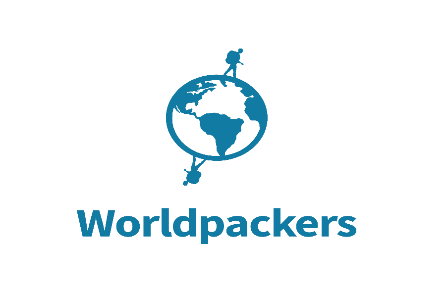 Worldpackers logo: globe with travelers symbolizing global adventure and community connection.