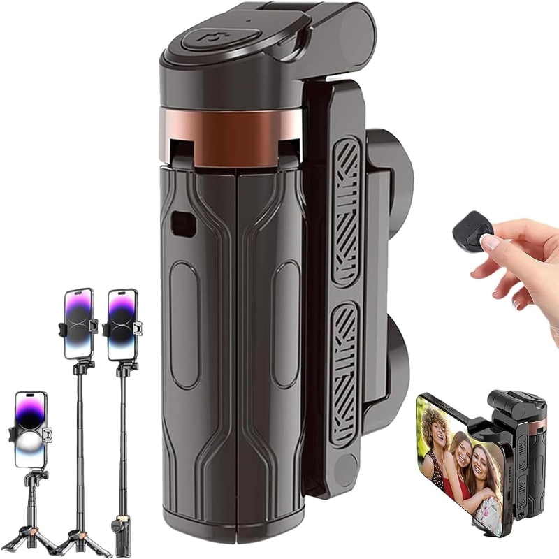Individual gripping a phone and a camera attached to a Yaslayp Pocket Flex Mini Tripod, prepared for capturing images.