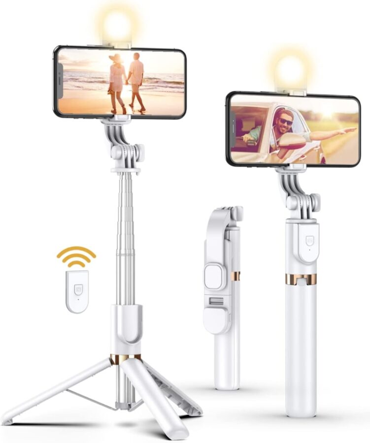 Yeaki Selfie Stick Tripod, a compact smartphone tripod with adjustable height for capturing photos and videos hands-free.