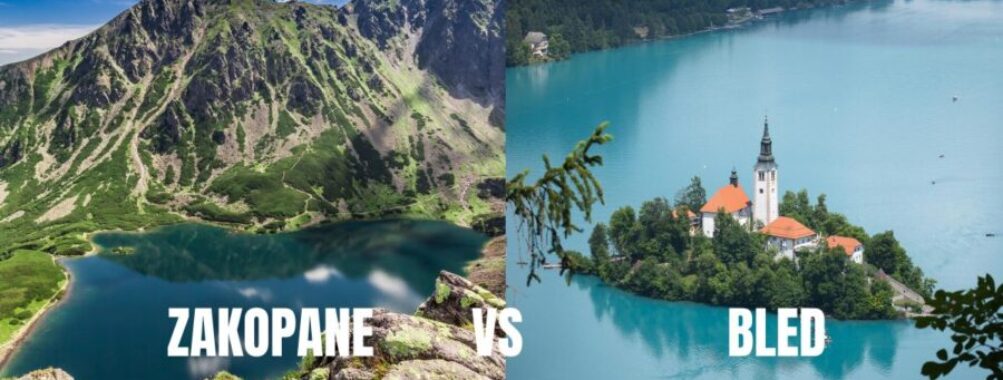 Zakopane mountains vs Lake Bled travel: Polish Tatra peaks and Slovenian island.
