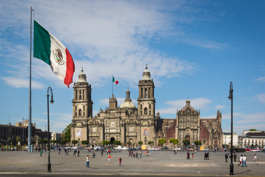 Zócalo in Mexico City, a bustling main square surrounded by historic buildings and vibrant cultural activities